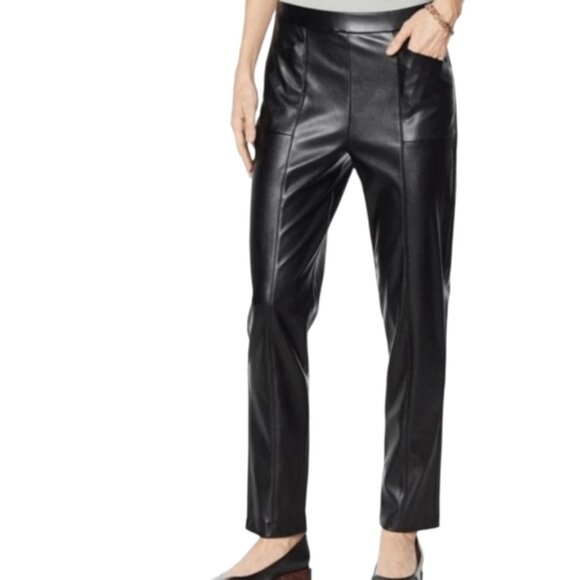 H by Halston Vegan Leather Black Cropped Ankle Pants XL - Picture 1 of 16